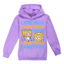 (Purple, 11-12 Years) Kids Lankybox Print Casual Hoodie Girls Boys Long Sleeve Hooded Sweatshirt Tops Pullover Jumper Xmas Birthday Gift