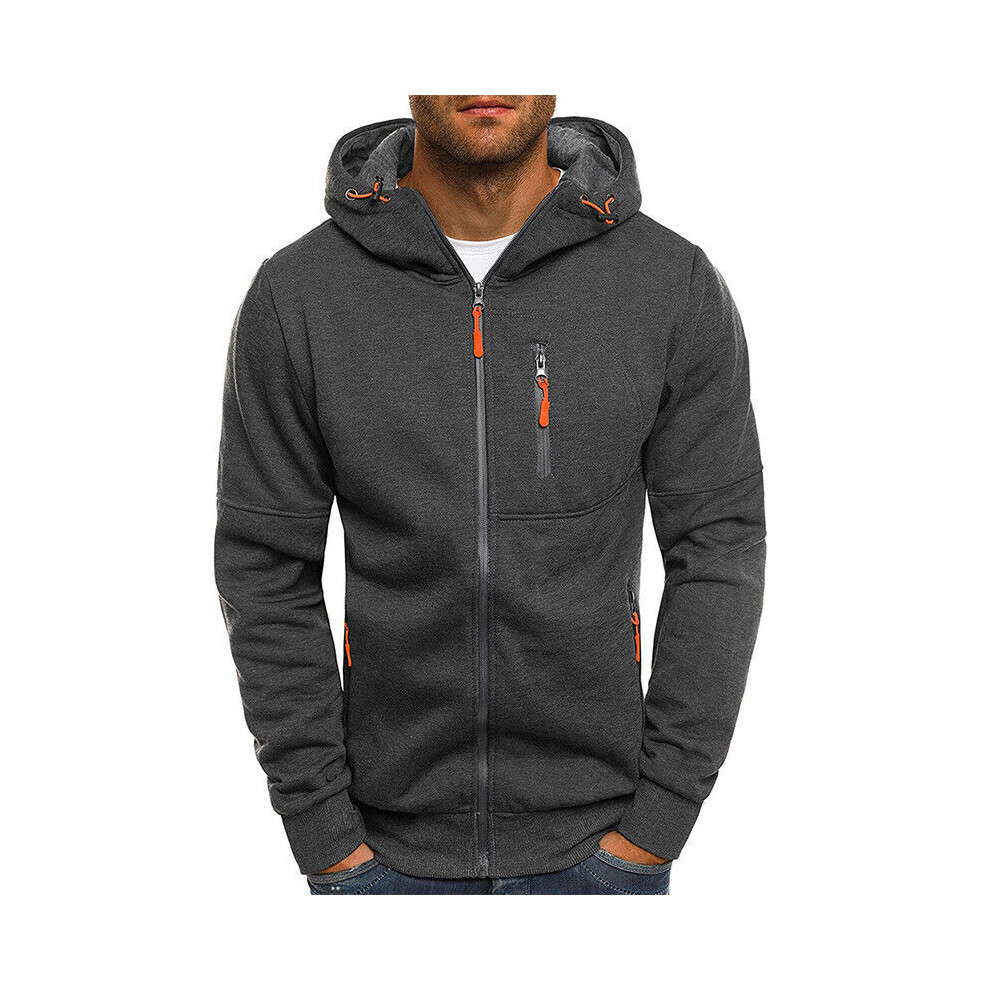 (Dark Grey - Sportswear Running, 3XL) Mens Casual Zip Up Hoodie Jacket Sweatshirt With Pocket Gym Coat Top Jumper Tops