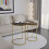URBN Living (Rustic Brown Top with Gold Legs) 2 Pcs Round Nesting Stackable Sofa Side Bedside End Table Set Wood Top Metal Legs 1