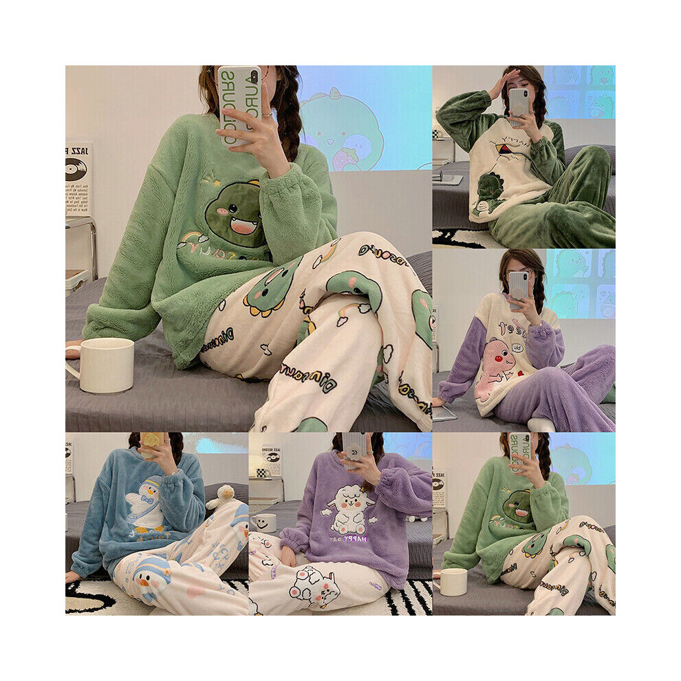 (snowman, XXL) Ladies Fleece Pyjama Soft Warm Crew Neck Loungewear Nightwear Top Pants Set