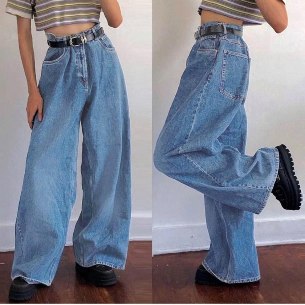 (light blue, XL) 2021 Border Wide Leg Pants For Classic High-waisted Jeans And Loudspeaker Pants