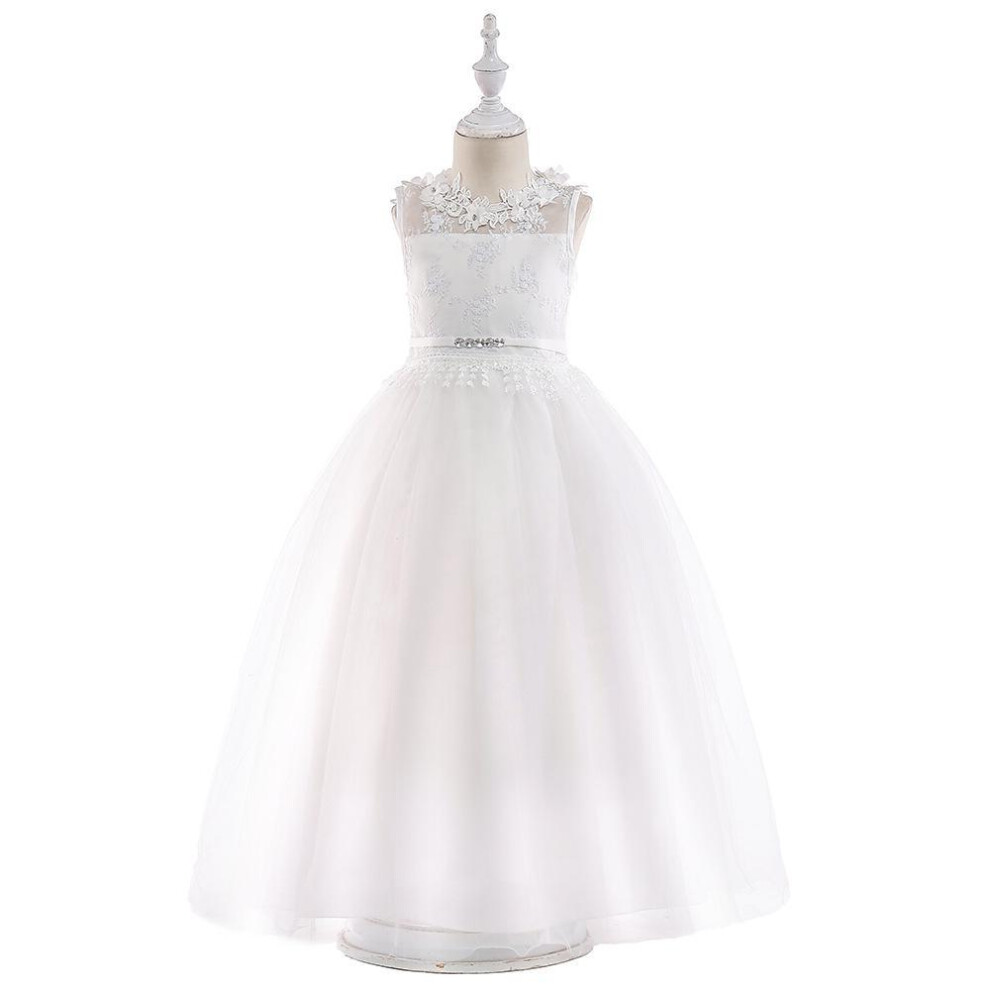 (white, 160cm) Kids Flower Girl Dress Baby Girls Lace Formal Princess Pageant Wedding Birthday Party White Bridesmaid Dresses Tea Length