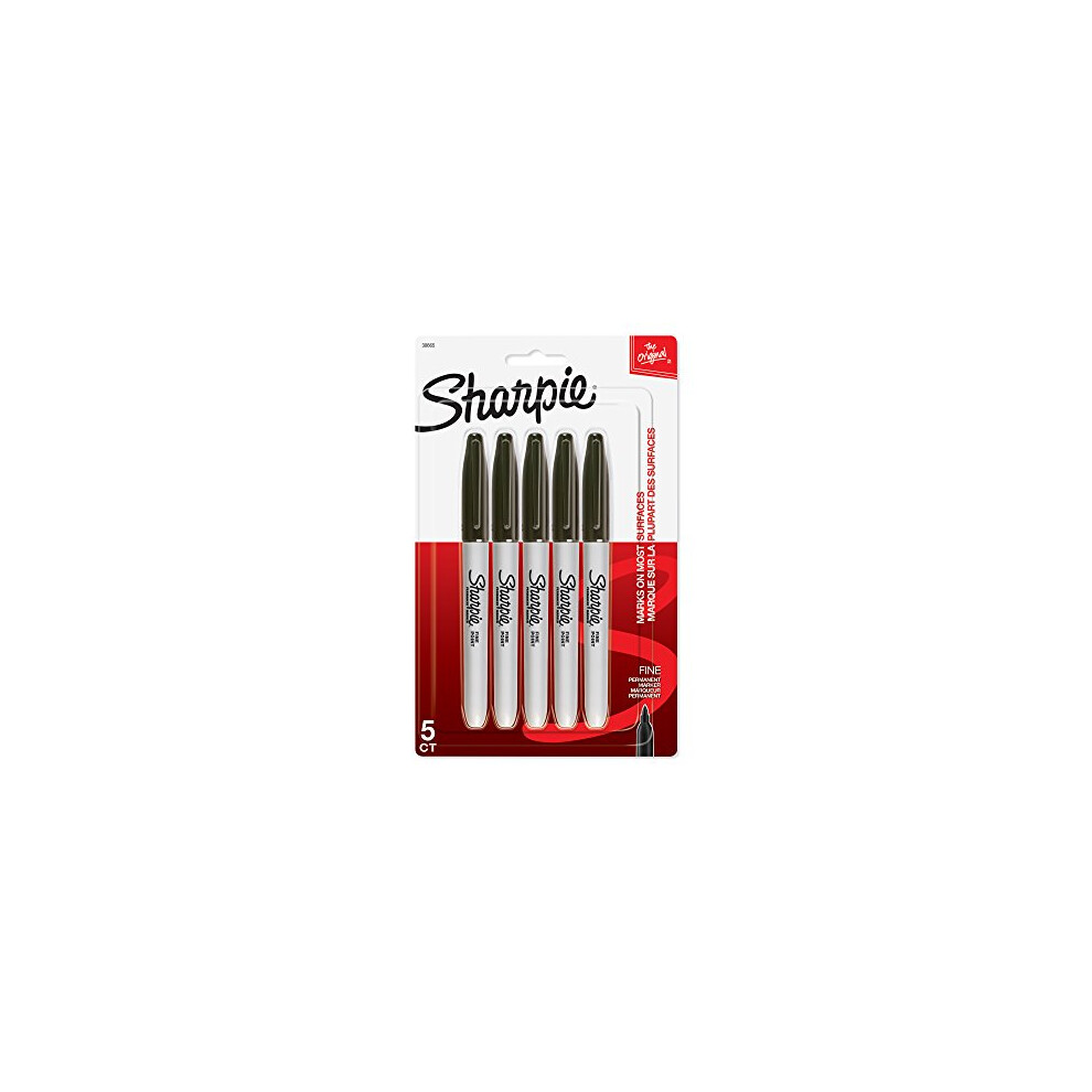 Sharpie Permanent Marker  Fine Point  Black  Pack of 5