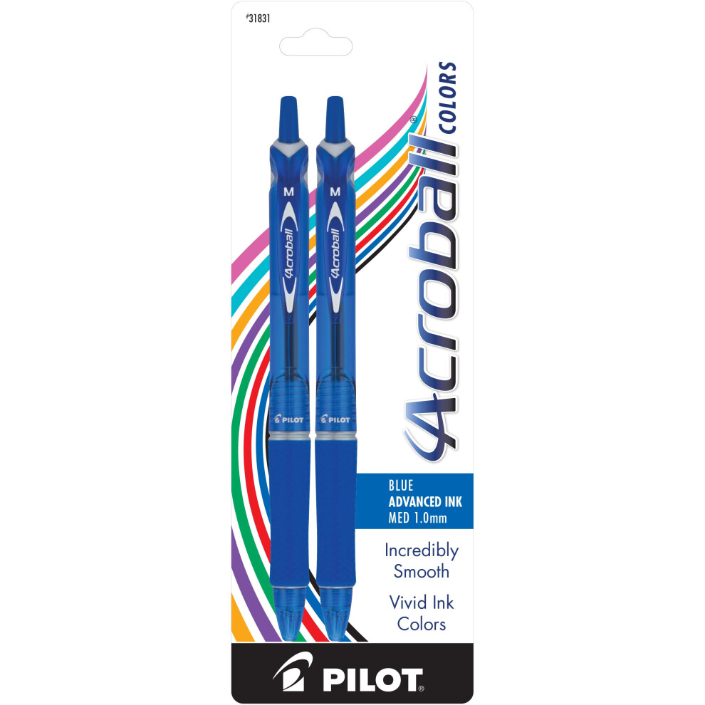 PILOT Acroball Colors Advanced Ink Refillable & Retractable Ball Point Pens  Medium Point  Blue Ink  2-Pack