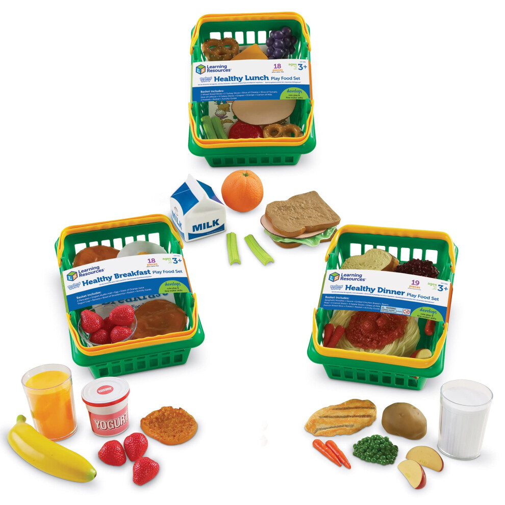 Learning Resources Pretend & Play Healthy Foods Set  3 Baskets of Plastic Play Food  Ages 3+