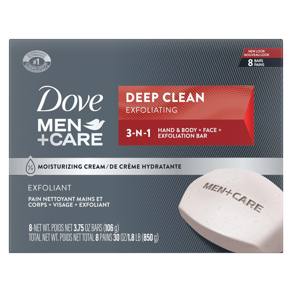 Dove Men+care Body and Face Bar More Moisturizing Than Bar Soap Deep clean Effectively Washes Away Bacteria  Nourishes Your Skin  375 Ounce (Pack of 8