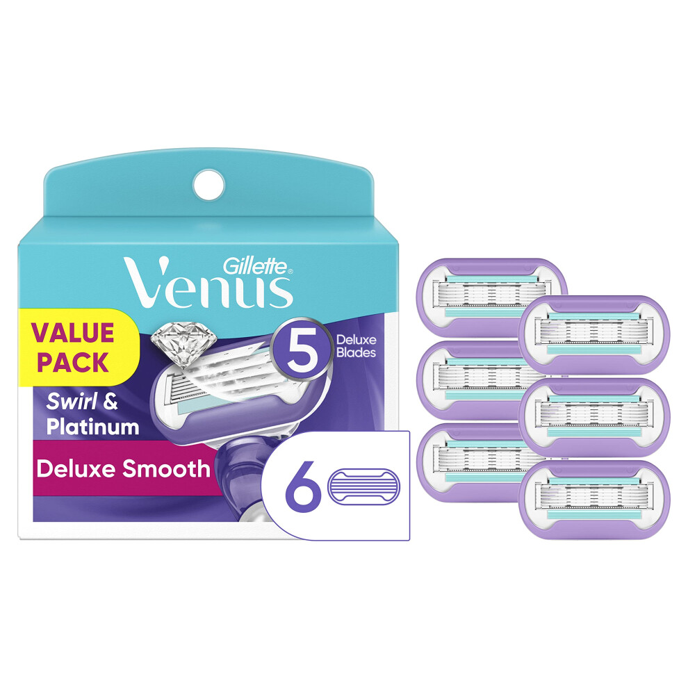 Gillette Venus Deluxe Smooth Swirl Womens Razor Blade Refills  6 Count  Moisture Ribbon to Protect Against Irritation (Pack of 1)