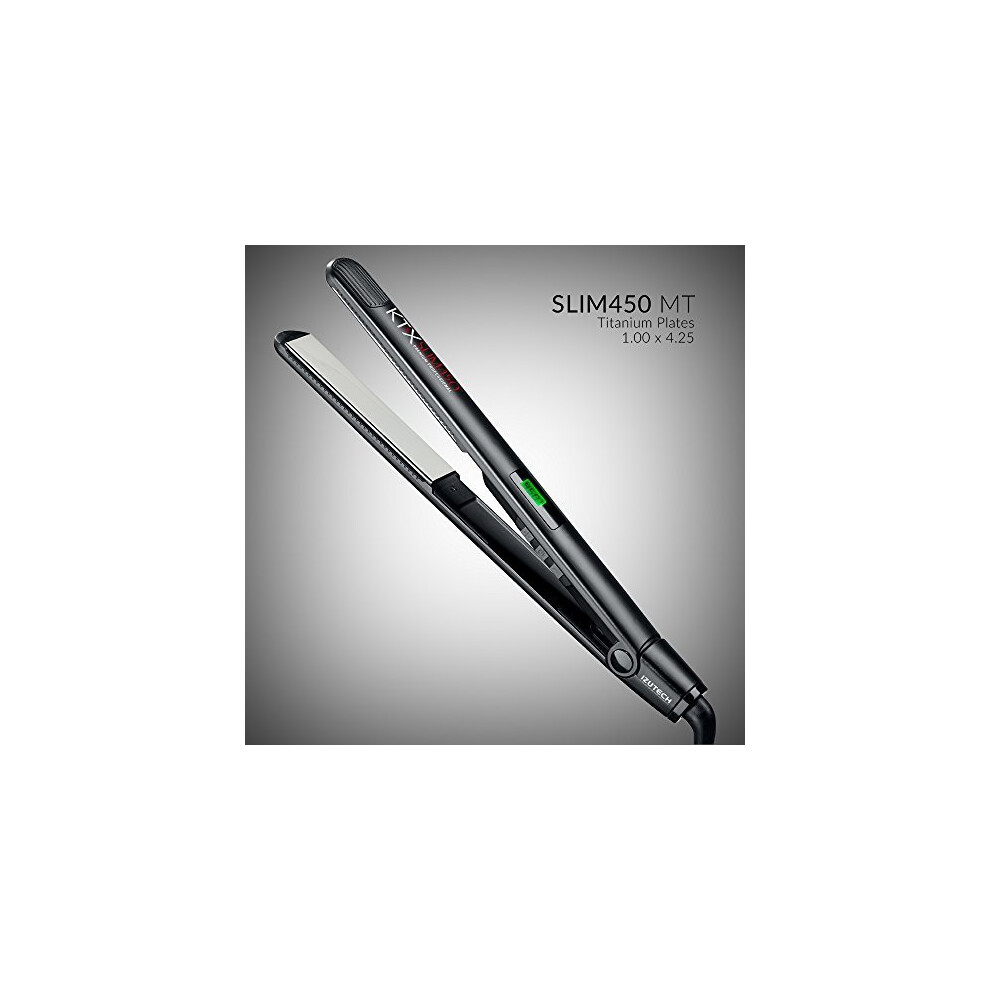 IZUTECH KTX Slim450 Titanium - 1Inch Professional Flat Iron with Adjustable Heat to 450 degrees Dual Voltage Auto Shut-off