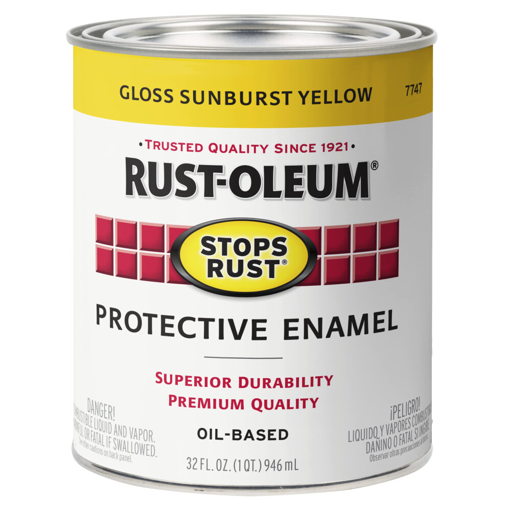 Rust-Oleum Enamel 7747502 Stops Rust Brush On Paint  Quart  Gloss Sunburst Yellow  1 Quarts (Pack of 1)