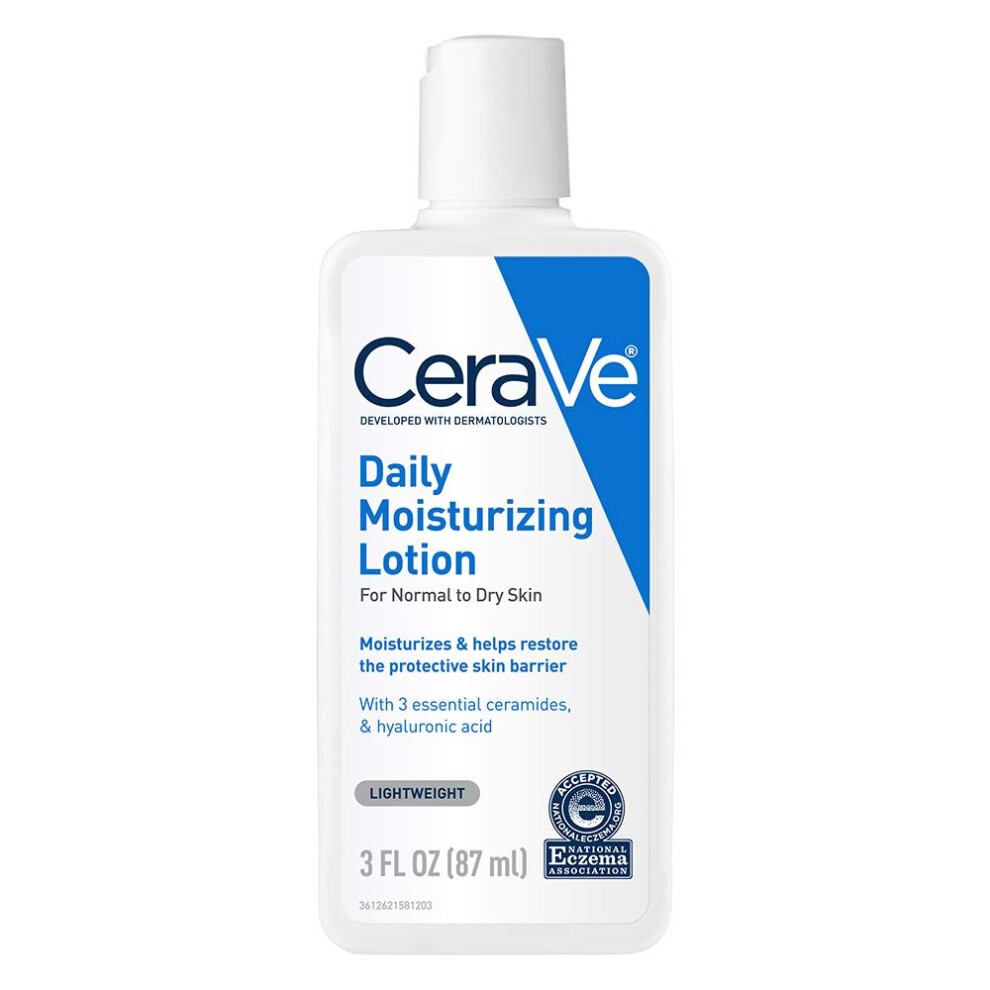 ceraVe Daily Moisturizing Lotion  3 Ounce  Face & Body Lotion for Dry Skin with Hyaluronic Acid  Fragrance Free