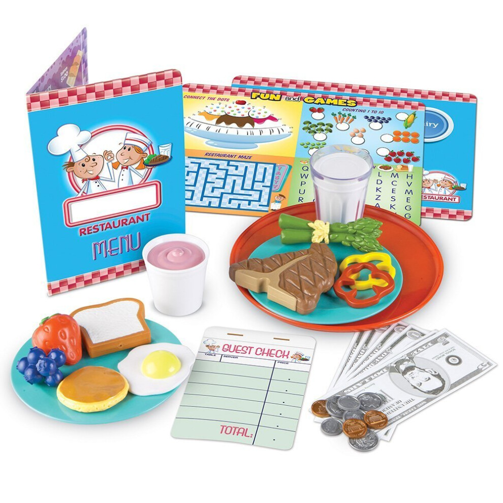 Learning Resources Serve It Up! Play Restaurant - 35 Pieces  Ages 3+ Play Restaurant Set  Pretend Restaurant for Kids  Toddler Learning Toys