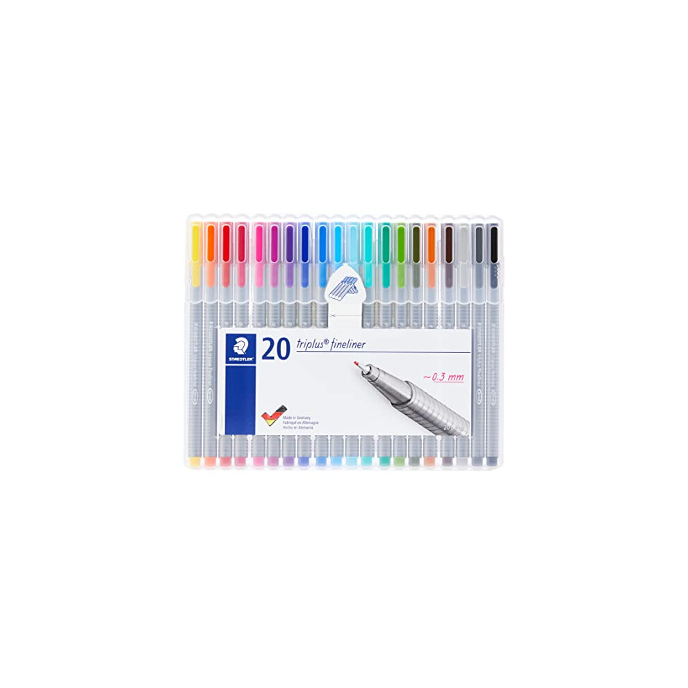 STAEDTLER triplus fineliner  0.3mm metal-clad tip  ergonomic triangular barrel  for writing  drawing and coloring  set of 20 fineliners  334 SB20