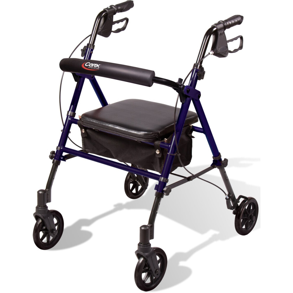 Carex Step 'N Rest Aluminum Rollator Walker With Seat - Rolling Walker For Seniors With Back Support  6 Inch Wheels  250lbs Support  Lightweight