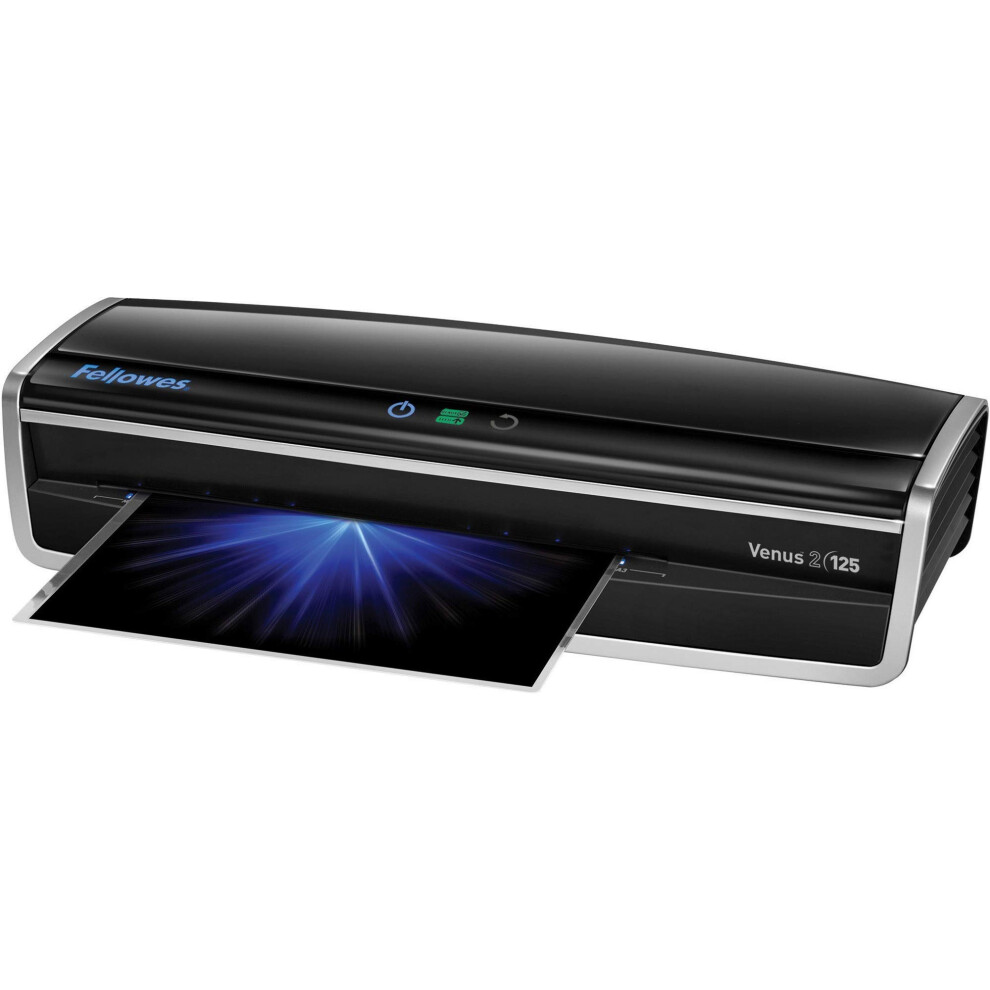 Fellowes Laminator Venus 2 125  Rapid 30-60 Second Warm-up Laminating Machine  with Laminating Pouches Kit (5734801)  Black  Silver  5.1"" x 21.3"" x