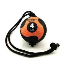 AEROMATS Elite Power Rope Medicine Ball for Core Strength/Rotational Movements Training - 4 lbs - Black/Orange - 7.75"" Diameter - 37"" Rope