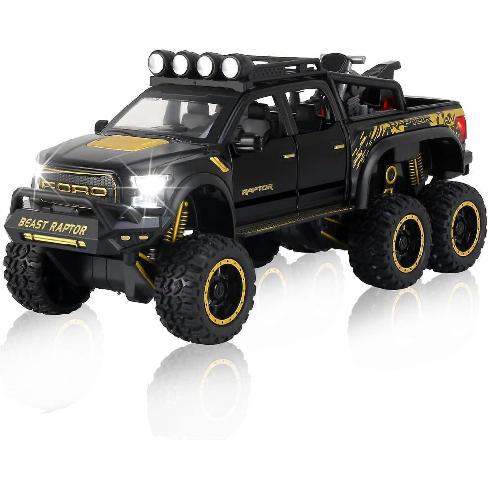 Toy Pickup F150 six-Wheel (Length 8.6 inch) Metal die-cast Model car Sound and Light with Motorcycle Toy car 3 4 5 6 7 8 9 10 11 12 Year Old boy Toy (-image-OPC-PFSH7NW-NEW