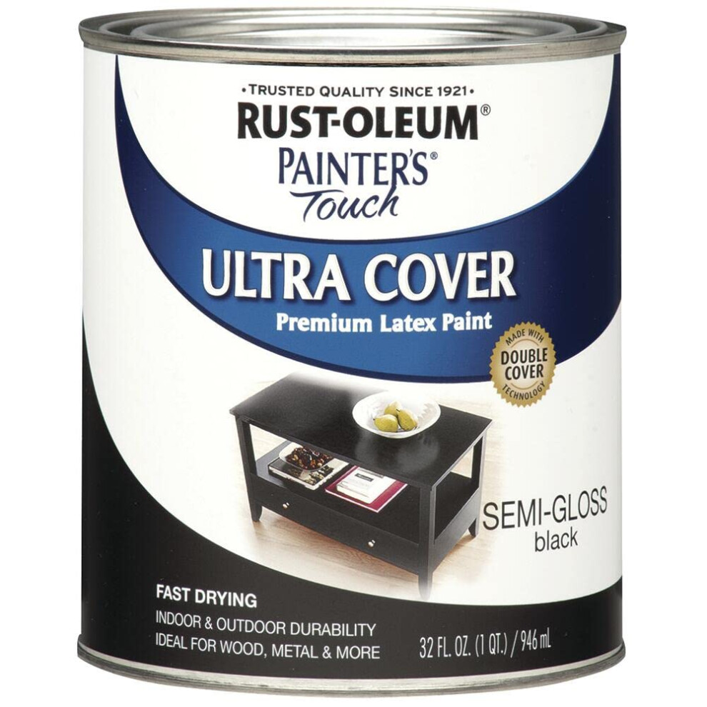 Rust-Oleum 1974502 Painter's Touch Latex Paint  Quart  Semi-Gloss Black 32 Fl Oz (Pack of 1)