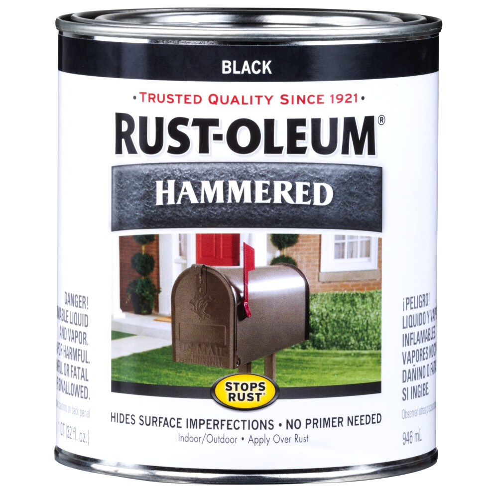 Rust-Oleum 7215502 Stops Rust Hammered Finish Paint  Quart  Black 32 Fl Oz (Pack of 1)