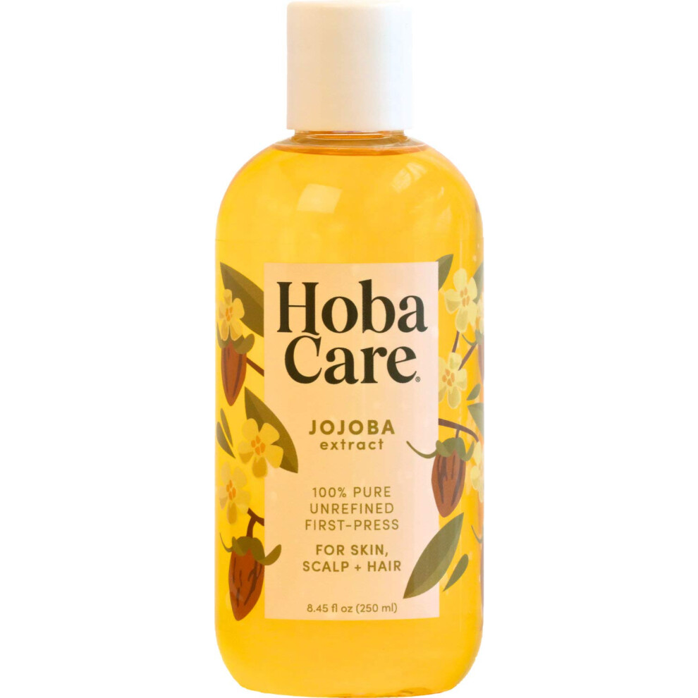 Hobacare Jojoba Oil For Hair, Skin, Face, Body, Scalp, Nails, Beard Care, Massage - 100% Pure Unrefined Natural Carrier Oil - Moisturizing, Vegan, Cru