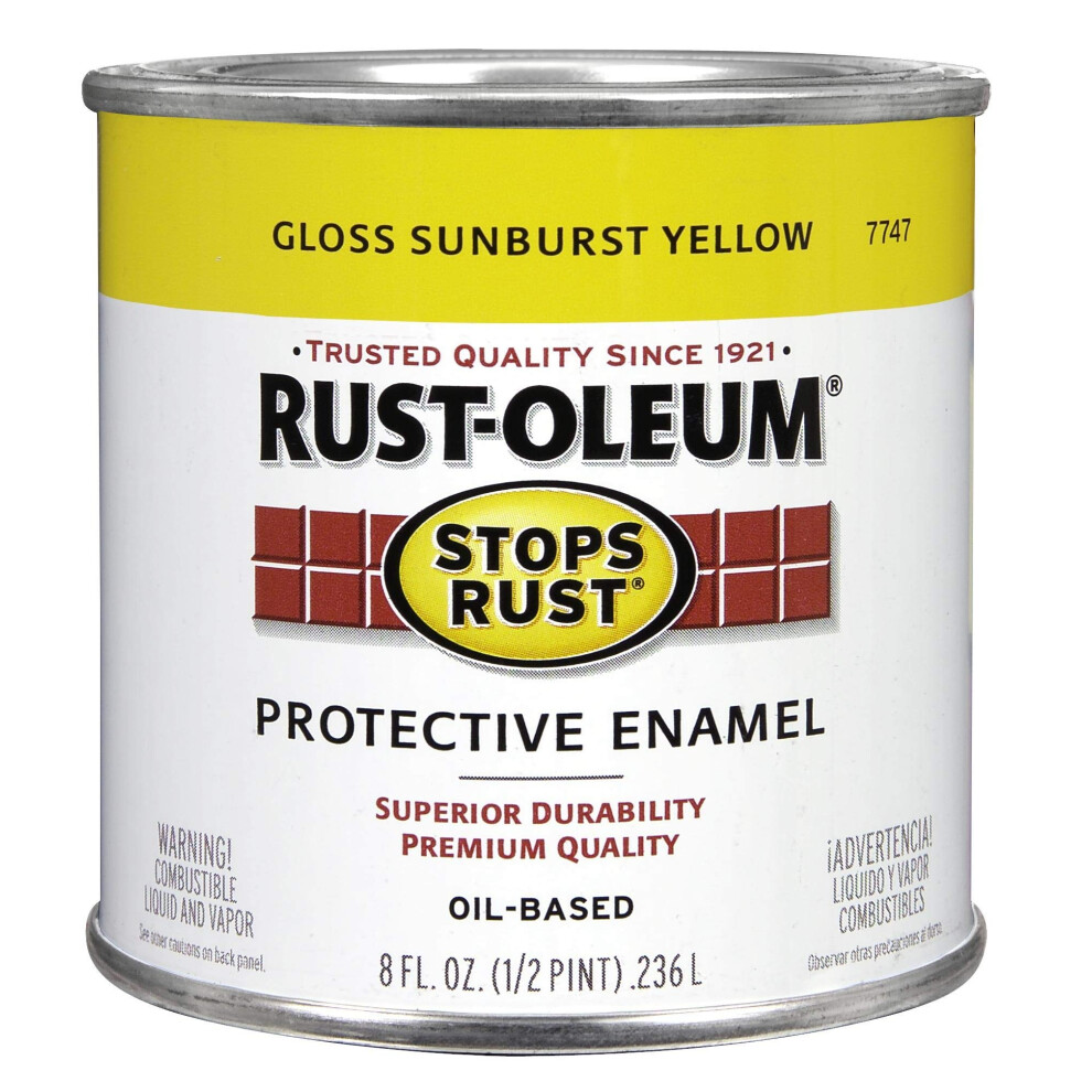 Rust-Oleum 7747730 Stops Rust Brush On Paint  Half Pint  Gloss Sunburst Yellow 8 Fl Oz (Pack of 1)