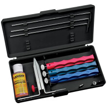 Lansky Standard Knife Sharpening System: 3-Stone ceramic Knife Sharpener Kit with Honing Oil - LKc03