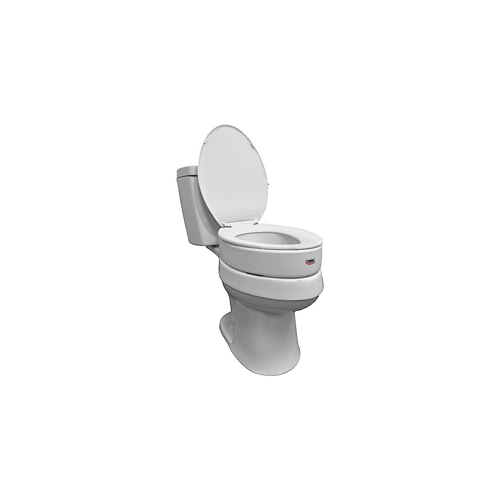 Carex Toilet Seat Riser  Elongated Raised Toilet Seat Adds 3.5 inches to Toilet Height  for Assistance Bending or Sitting  300 Pound Weight Capacity T