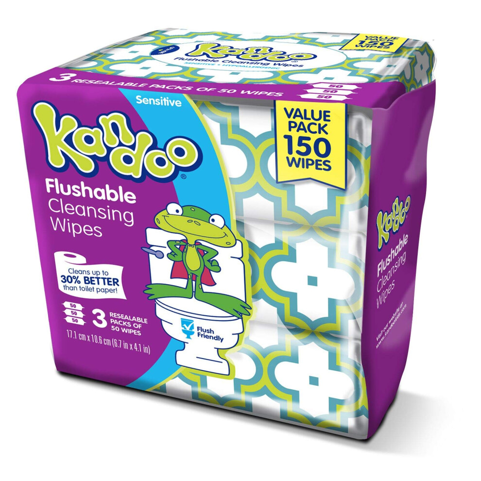 Sensitive Flushable Wipes 50 Sheets 3 Count Kandoo
