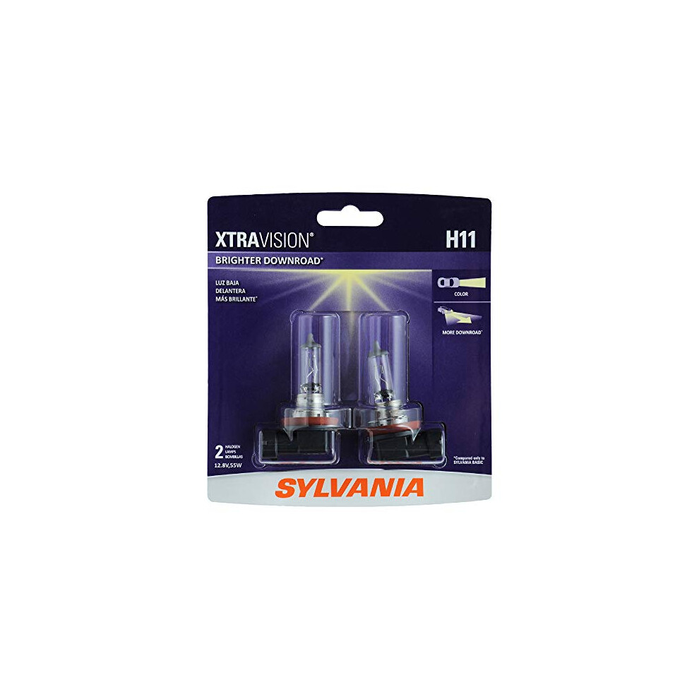 SYLVANIA - H11 XtraVision - High Performance Halogen Headlight Bulb  High Beam  Low Beam and Fog Replacement Bulb (Contains 2 Bulbs) (H11XV.BP2)