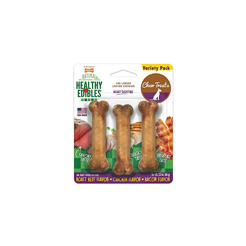 Nylabone Healthy Edibles All-Natural Long Lasting Chew Treats Variety Pack 3 count Variety Pack  Roast Beef & Chicken & Bacon X-Small/Petite