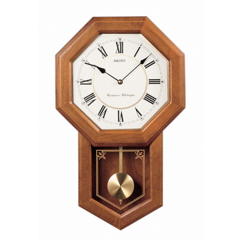 Seiko Light Oak Traditional Schoolhouse Wall Clock with Chime & Pendulum