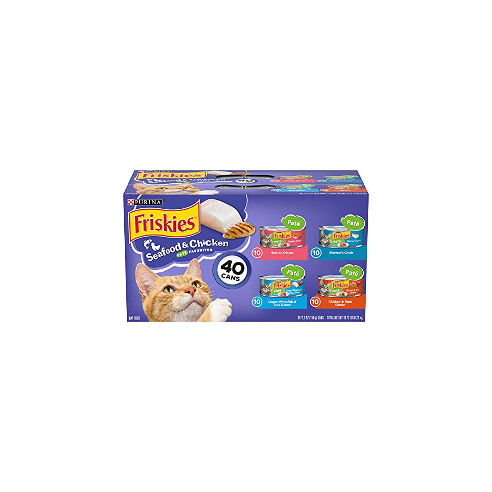 Purina Friskies Canned Cat Food Pate Variety Pack  Seafood & Chicken Pate Favorites  5.5 Oz (Pack of 40)