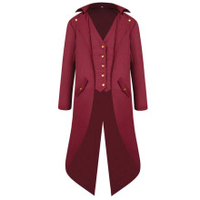 Middeleeuwse slipjas voor jongens Halloween-kostuums Gothic Steampunk Vintage Victoriaanse japon Hoge kraag Uniformjas (wijnrood S)