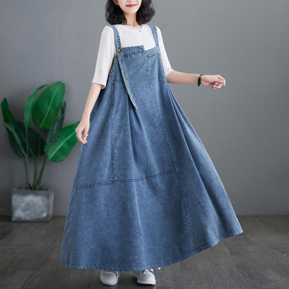 (blue, XL) Dimanaf 2024 Plus Size Summer Dress Women Denim Black Loose Long Dress Vintage Casual Sleeveless Oversized