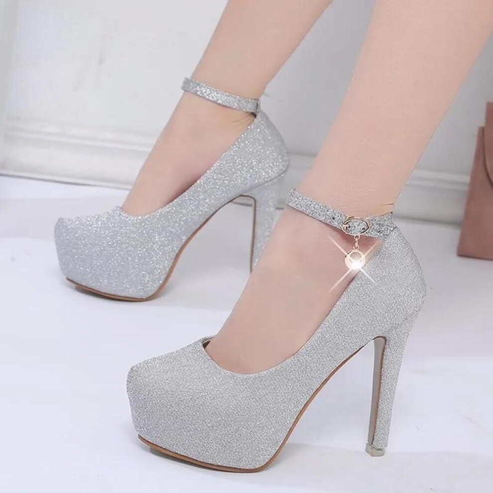 (silver, 37) Fashion Women High Heels Modern Ladies Party Shoes Platform Super High Heels 12cm Black Silver Bling