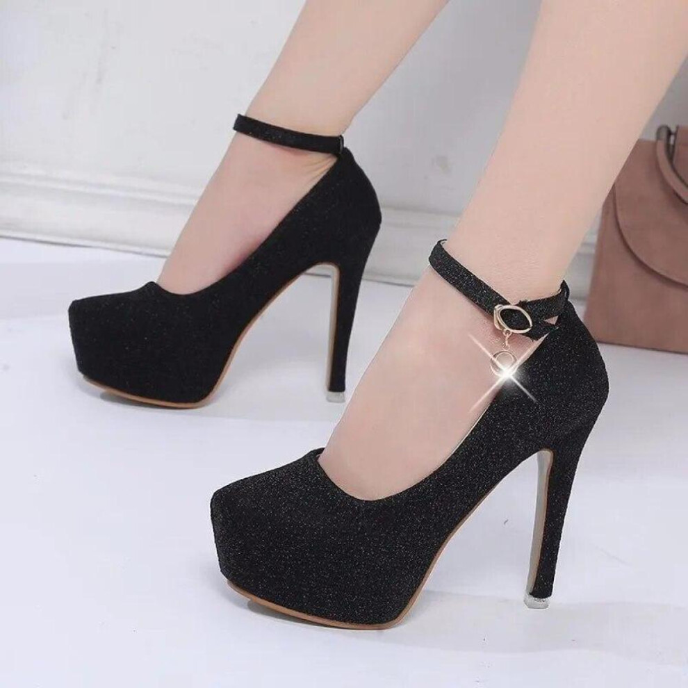 (black, 38) Fashion Women High Heels Modern Ladies Party Shoes Platform Super High Heels 12cm Black Silver Bling