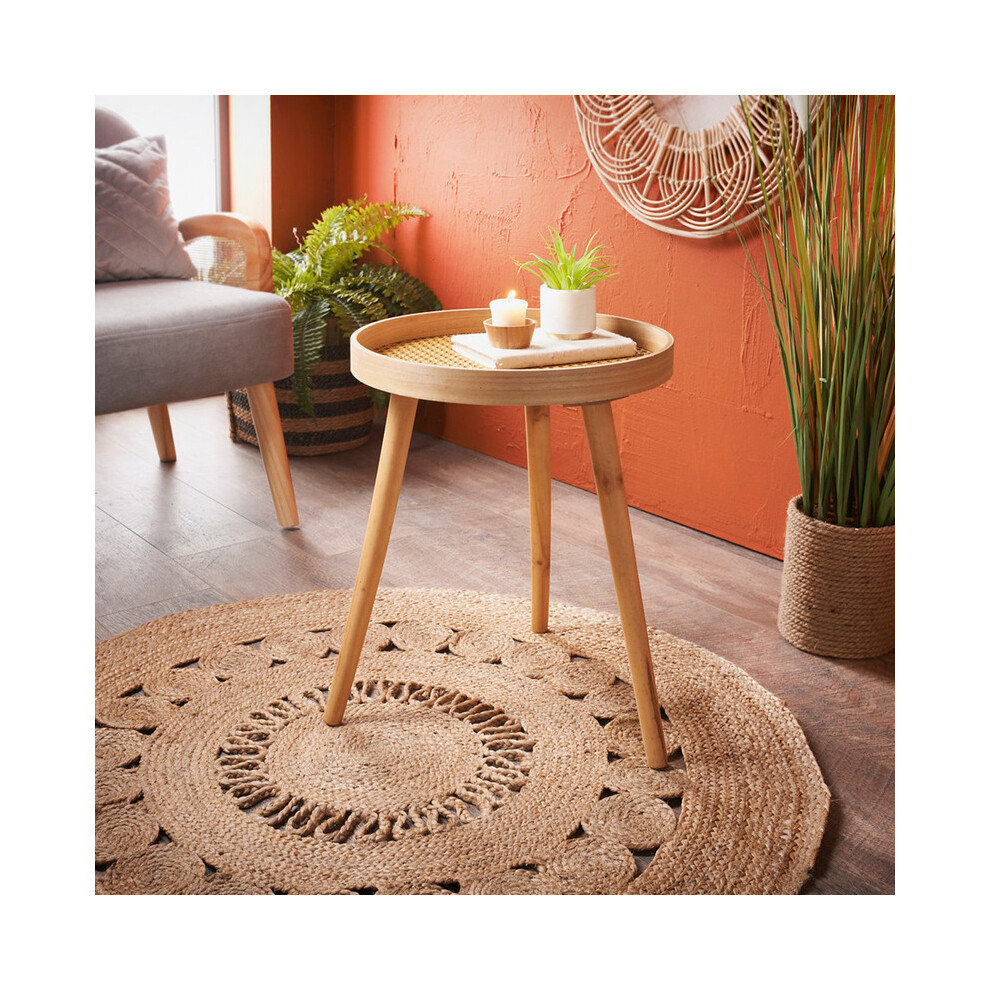 Side Table Natural Wooden Accent Table with Pine Legs and MDF Tray