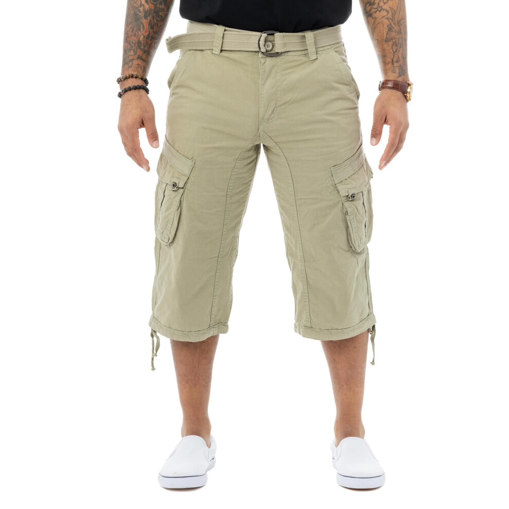 X RAY Men's Belted Tactical Long Cargo Shorts for Men  Below Knee Length Mens Cargo Shorts  3/4 Pants Stone 54