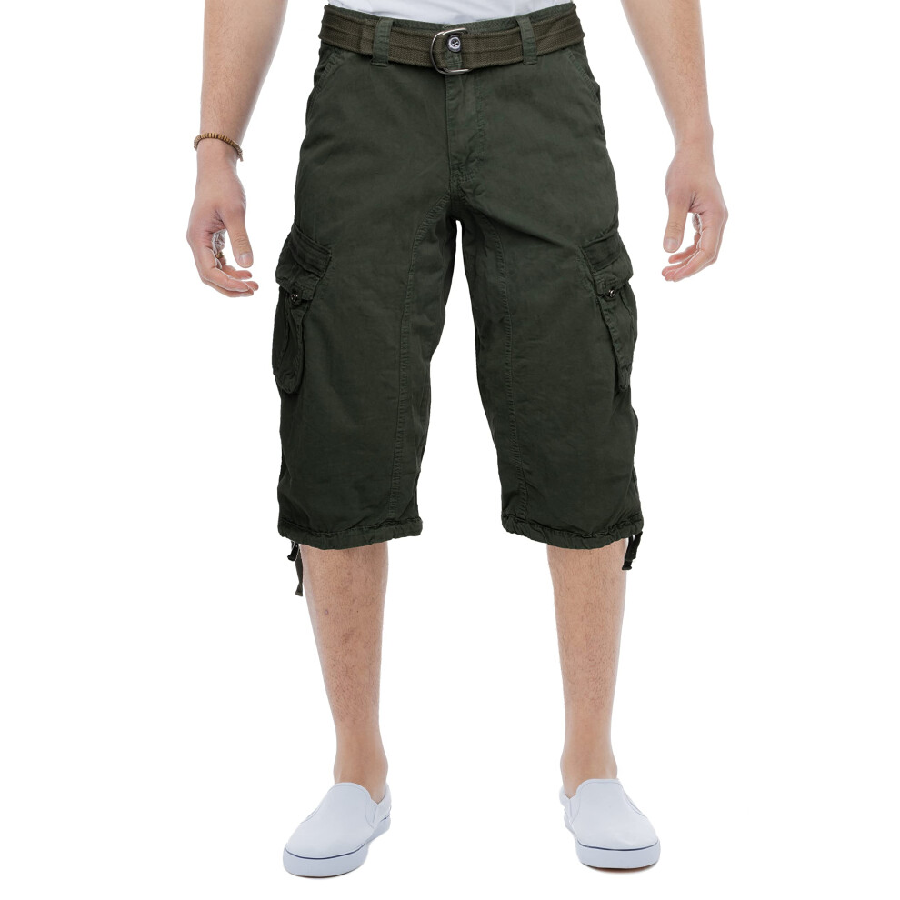 X RAY Men's Belted Tactical Long Cargo Shorts for Men  Below Knee Length Mens Cargo Shorts  3/4 Pants Charcoal 33