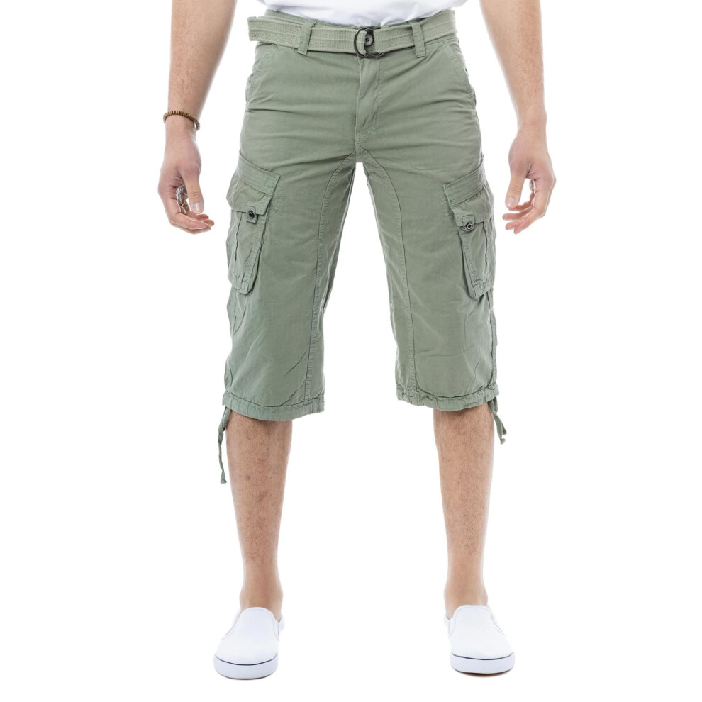 X RAY Men's Belted Tactical Long Cargo Shorts for Men  Below Knee Length Mens Cargo Shorts  3/4 Pants Leaf Green 48