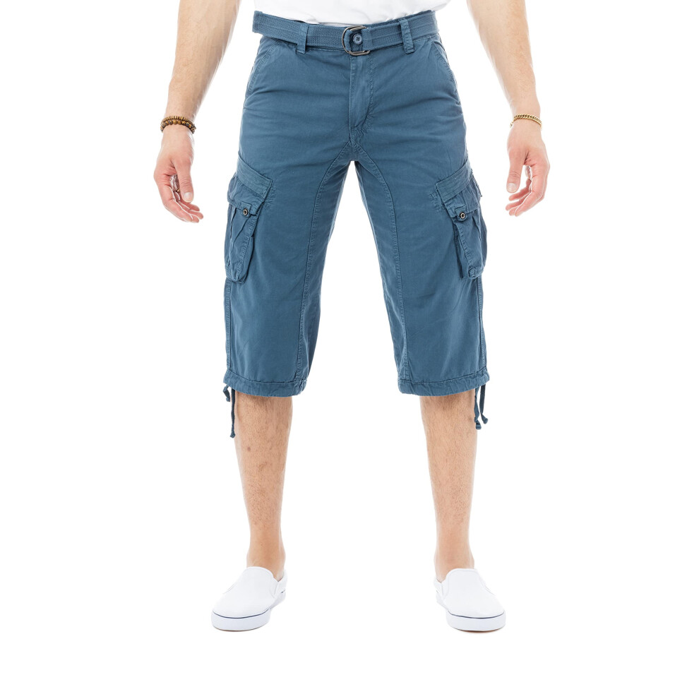 X RAY Men's Belted Tactical Long Cargo Shorts for Men  Below Knee Length Mens Cargo Shorts  3/4 Pants Majolica Blue 28