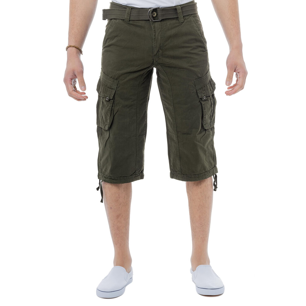 X RAY Men's Belted Tactical Long Cargo Shorts for Men  Below Knee Length Mens Cargo Shorts  3/4 Pants Olive 32