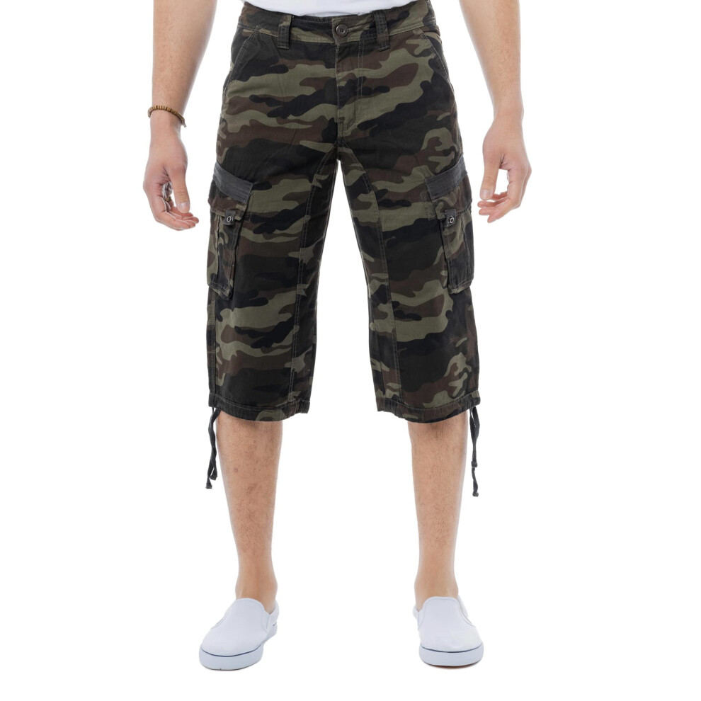 X RAY Men's Belted Tactical Long Cargo Shorts for Men  Below Knee Length Mens Cargo Shorts  3/4 Pants Olive CAMO 28