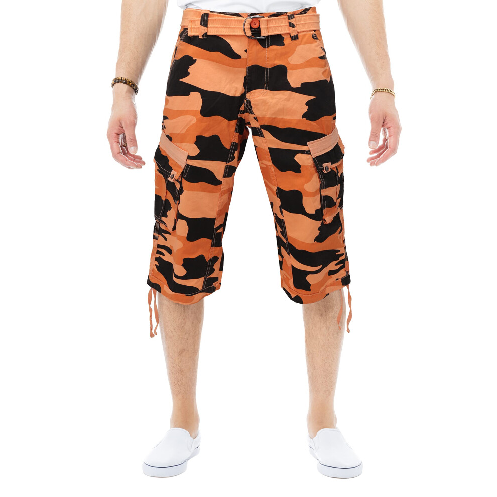 X RAY Men's Belted Tactical Long Cargo Shorts for Men  Below Knee Length Mens Cargo Shorts  3/4 Pants Orange CAMO 46