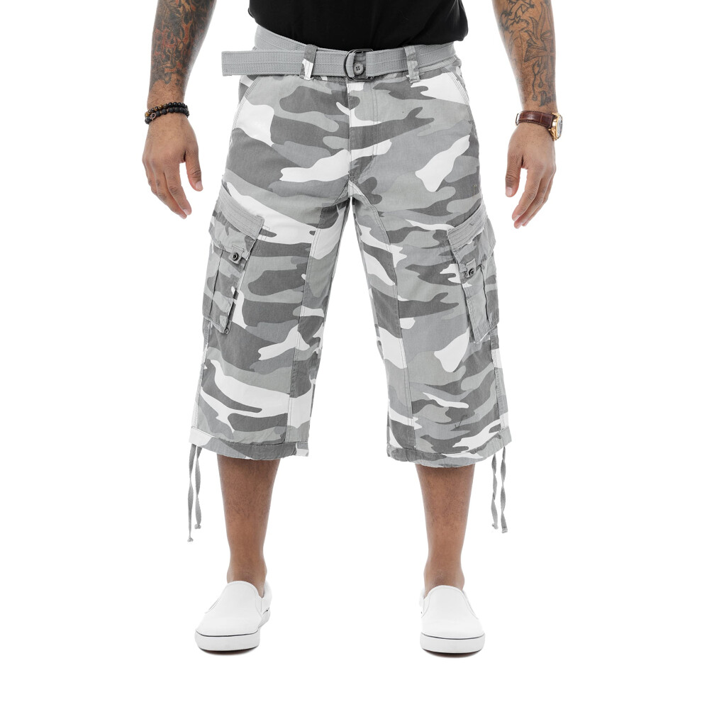 X RAY Men's Belted Tactical Long Cargo Shorts for Men  Below Knee Length Mens Cargo Shorts  3/4 Pants White CAMO 28