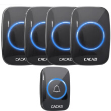 (black, 1 button 4 receiver) CACAZI Wireless Doorbell Waterproof 300M Remote EU Plug smart Door Bell Chime battery