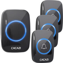 (black, 3 button 1 receiver) CACAZI Wireless Doorbell Waterproof 300M Remote EU Plug smart Door Bell Chime battery