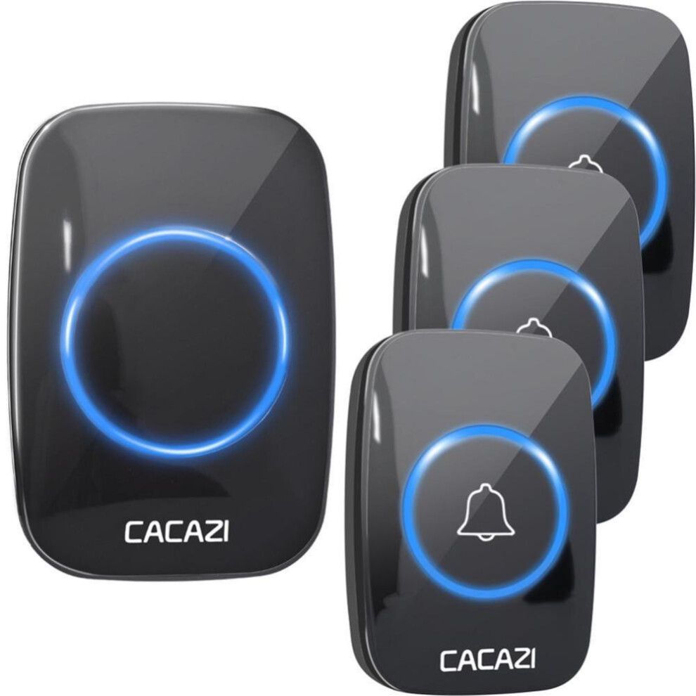 (black, 3 Button 1 receiver) Cacazi Wireless Doorbell Waterproof 300m Remote Eu Plug Smart Door Bell Chime Battery