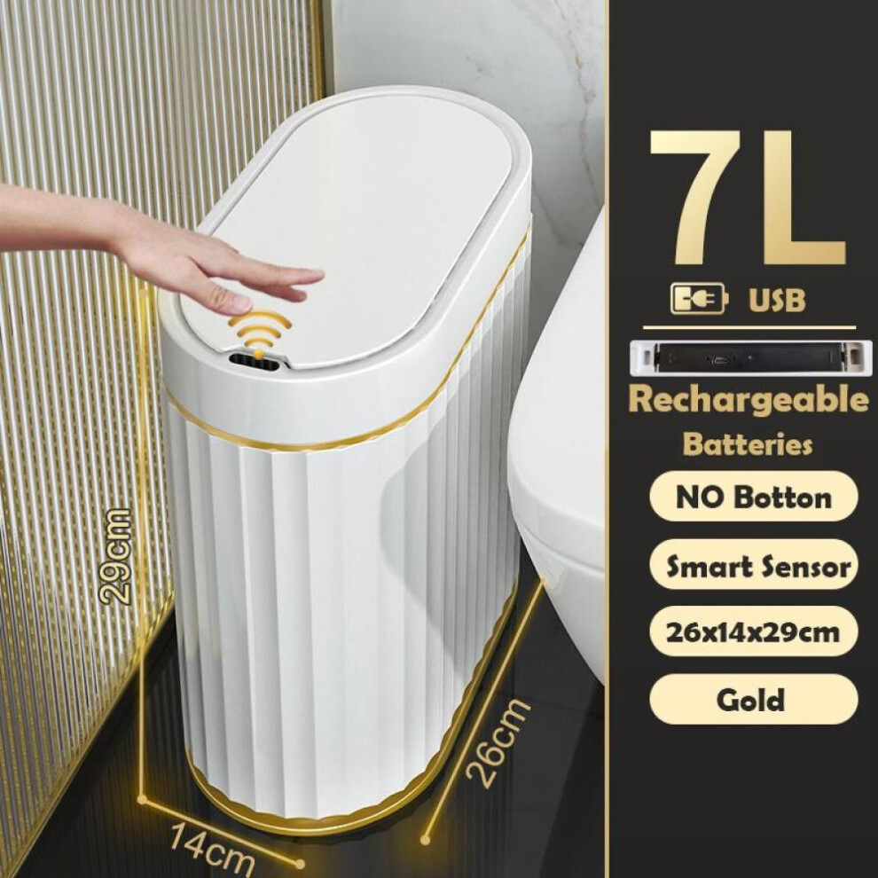 (as the picture, 7L Gold Charge) Wastebasket Narrow Smart Dump Bathroom Trash Bin Toilet Garbage Bucket Dustbin Automatic Sensor Trash Can Kitchen Accessories
