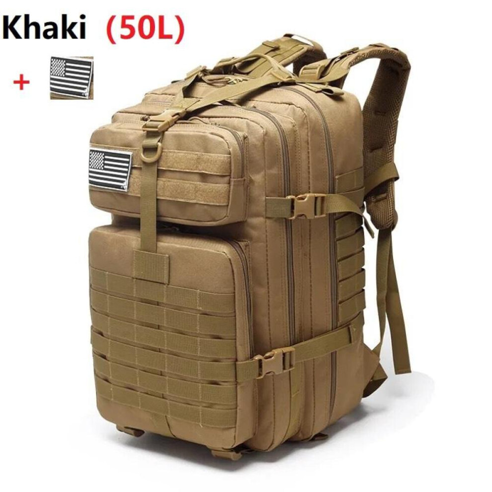 (khaki, 50L) 25l/50l Waterproof Backpack Outdoor Rucksacks Tactical Sports Camping Hiking Trekking Fishing Hunting Bag