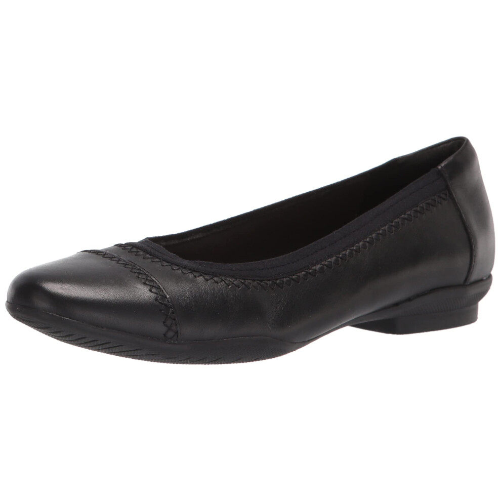 Clarks Women's Sara Bay Ballet Flat  Black Leather  10 Narrow